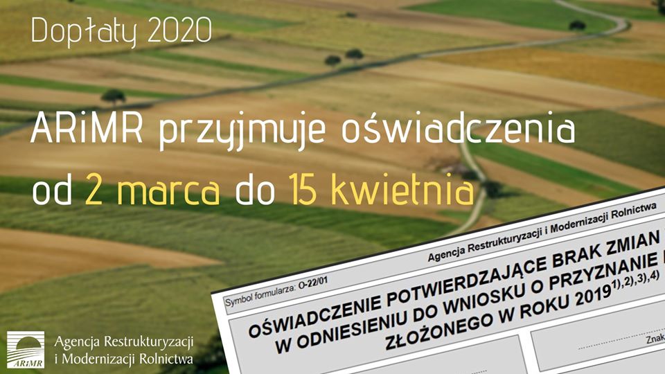 Dopłaty 2020: ARiMR przyjmuje oświadczenia od 2 marca