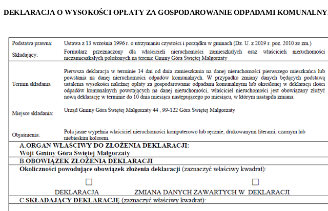 Nowa deklaracja o wysokości opłat za gospodarowanie odpadami komunalnymi.